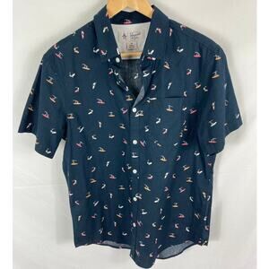 Penguin Mens Button Up Surfer Graphic Shirt Size Medium